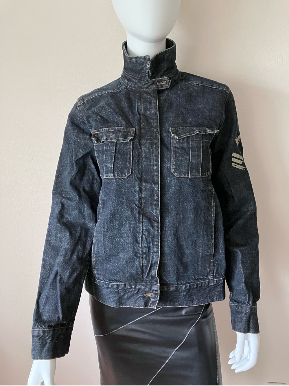 VTG Unisex DKNY Dark Washed Denim Jacket with High Collar